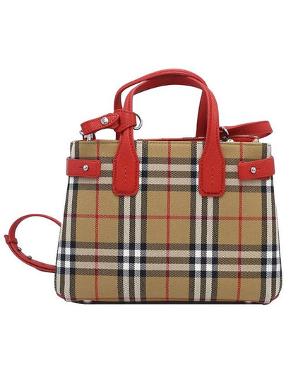 Women s Burberry 4076947 Red Trim Check Banner Small Tote 2WAY gt bag Gangbuk used luxury goods - BURBERRY - BALAAN 2