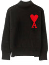 Big Heart Logo Wool Turtleneck Black - AMI - BALAAN.