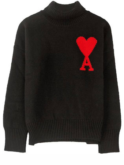 Big Heart Intarsia Turtleneck Black - AMI - BALAAN 2