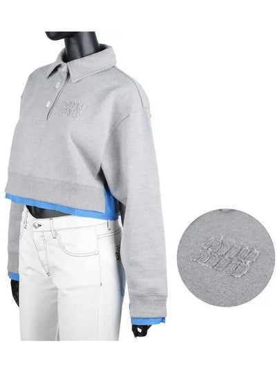 Raw Cut Polo Shirt Collar Sweatshirt Grey - MIU MIU - BALAAN 2