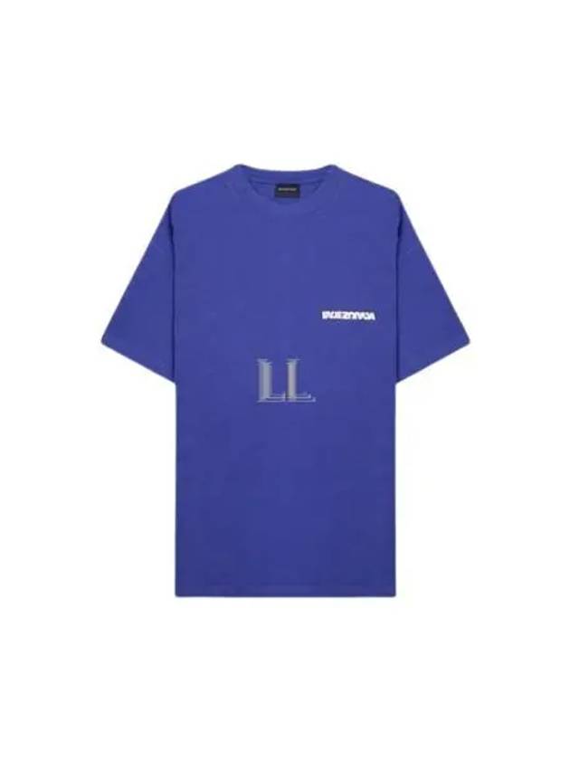 Embroidered Logo Short Sleeve T-Shirt Blue - BALENCIAGA - BALAAN 2