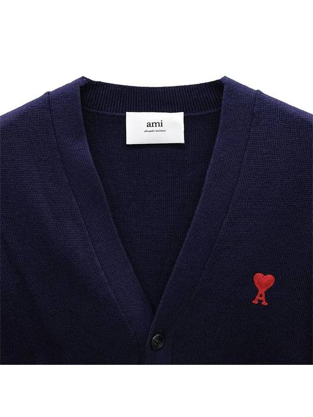 Small Heart Logo Wool Cardigan Navy - AMI - BALAAN 3