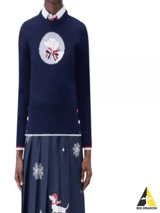 Hector Bow Virgin Wool Knit Top Navy - THOM BROWNE - BALAAN 2