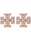 Crystal Logo Stud Earrings Rose Gold - TORY BURCH - BALAAN 3