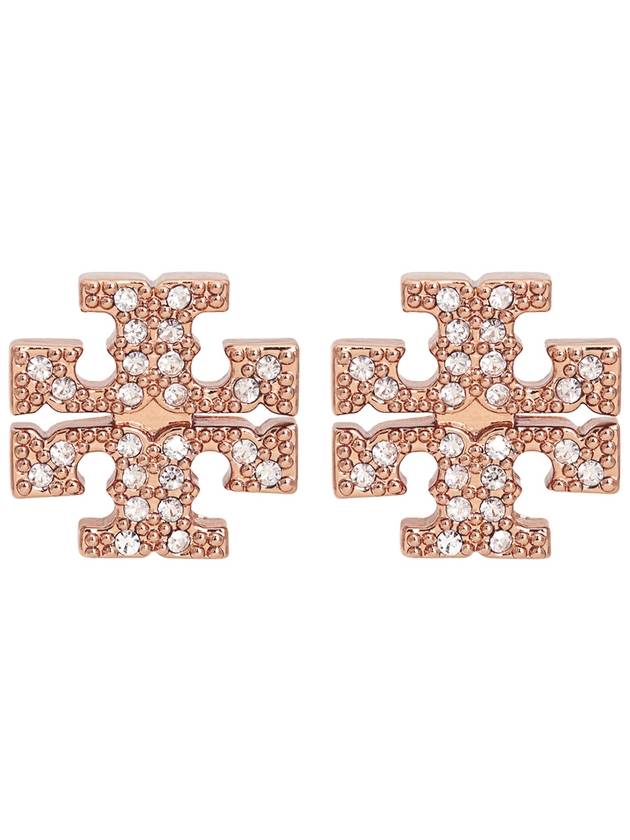 Crystal Logo Stud Earrings Rose Gold - TORY BURCH - BALAAN 3