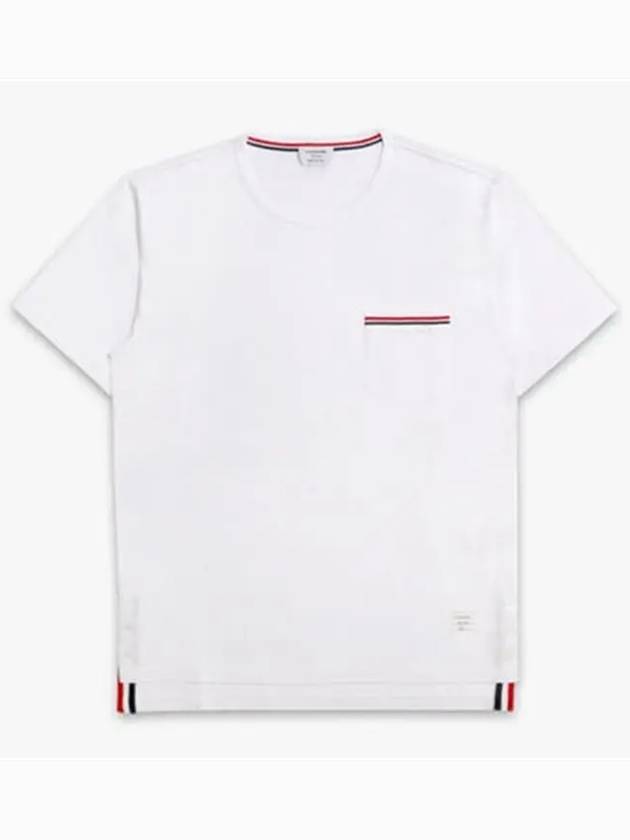 Men's Medium Weight Jersey Tipped Pocket Crewneck Short Sleeve T-Shirt White - THOM BROWNE - BALAAN 2