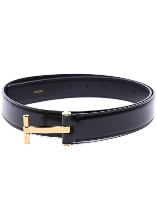 Men's T Buckle Icon Gold Leather Belt Black - TOM FORD - BALAAN 2