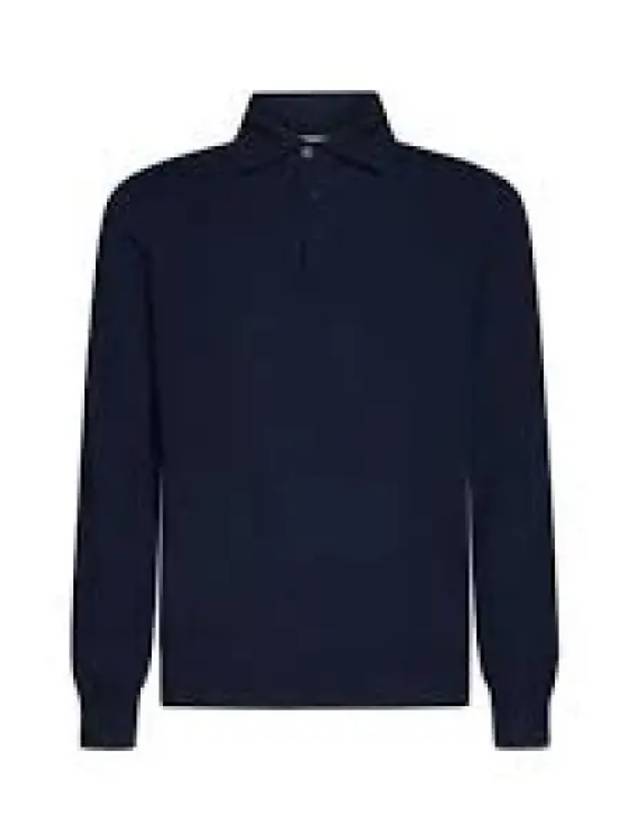 Men's Knit Long Sleeve Polo Shirt Dark Blue - BRUNELLO CUCINELLI - BALAAN 2