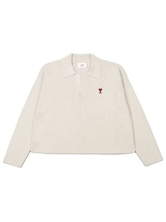 Small Heart Long Sleeve Polo Shirt White - AMI - BALAAN 2