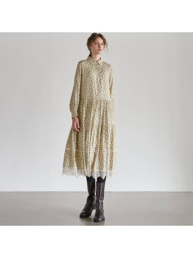 Women's Lace Tiered Printing Shirring DressBeige - MITTE - BALAAN 3
