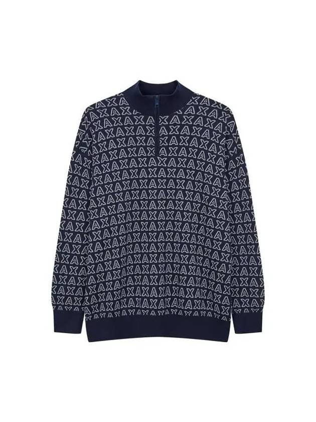 Men s Logo Pattern Cotton High Neck Knit Navy 270305 - ARMANI EXCHANGE - BALAAN 1