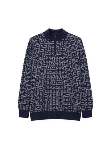 Men s Logo Pattern Cotton High Neck Knit Navy 270305 - ARMANI EXCHANGE - BALAAN 1