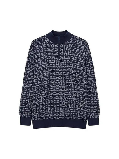 Men s Logo Pattern Cotton High Neck Knit Navy 270305 - ARMANI EXCHANGE - BALAAN 1