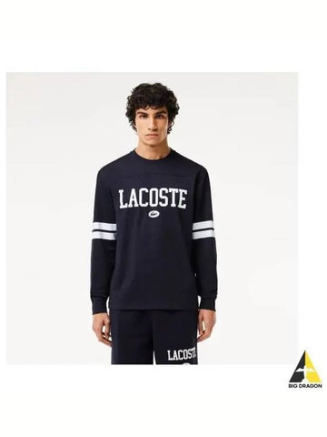 Men s Lettering Tipping Match Long Sleeve T Shirt Navy - LACOSTE - BALAAN 1