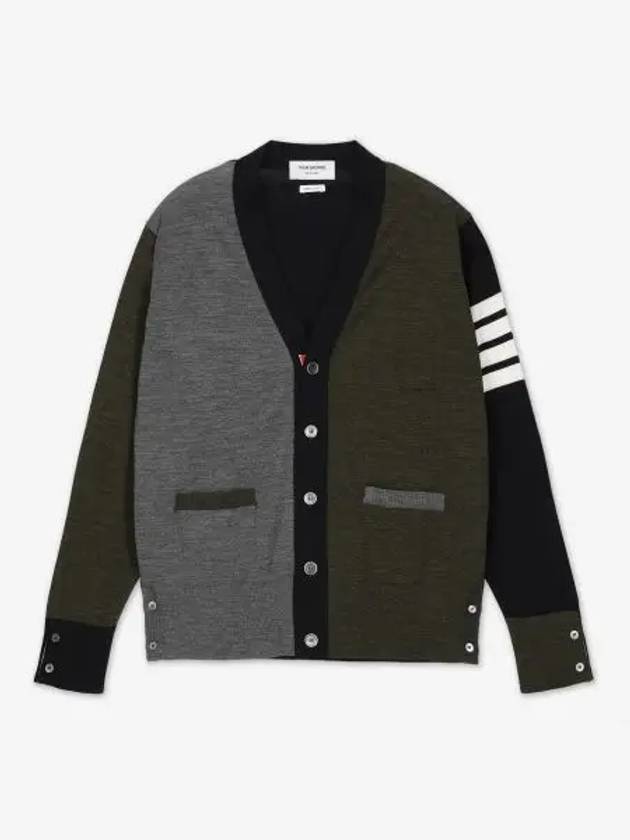 Men's Sustainable Classic Diagonal Wool Cardigan Med Grey - THOM BROWNE - BALAAN 2