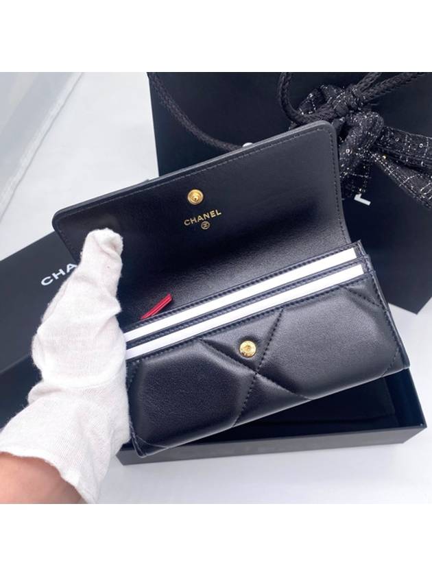 19 Long Flap Wallet Lambskin Gold Black - CHANEL - BALAAN 9