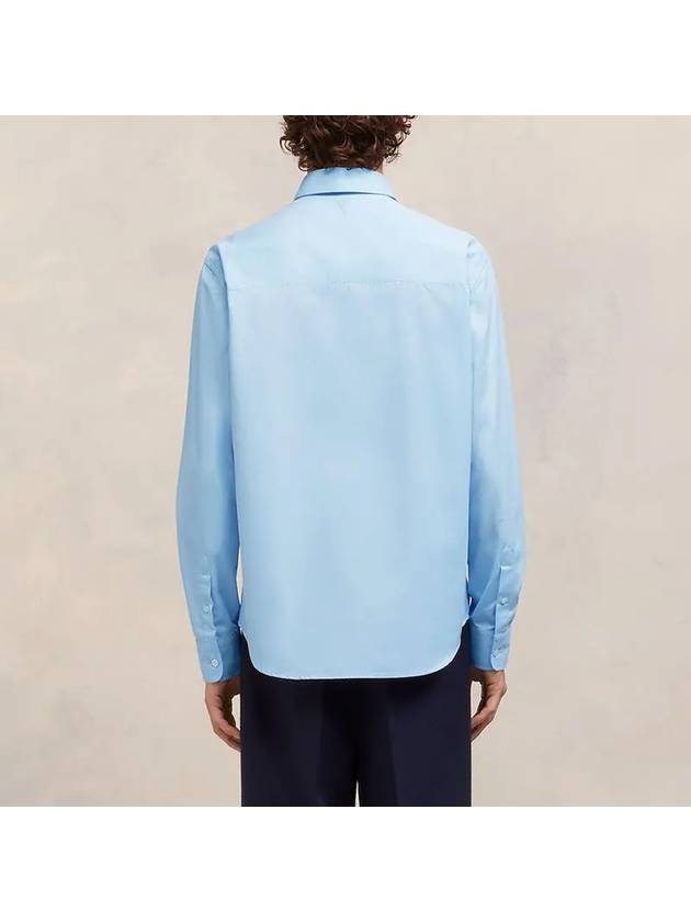 Heart Logo Tonal Cotton Poplin Long Sleeve Shirt Blue - AMI - BALAAN 5