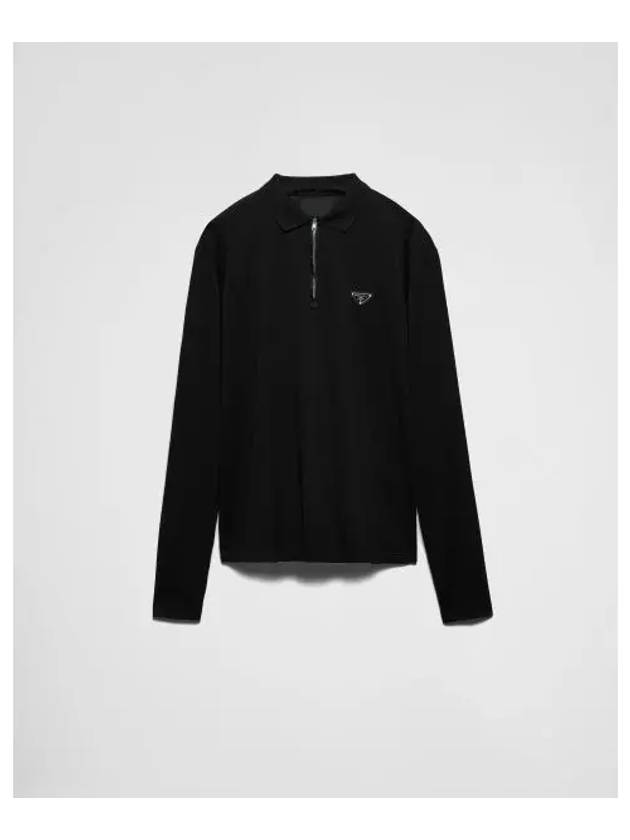 Triangle Logo Long Sleeve Polo Shirt Black - PRADA - BALAAN 2