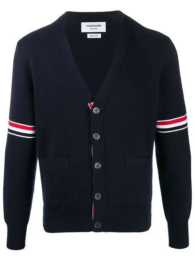 Milano Stitch Sprite Armband Cotton V-neck Cardigan Navy - THOM BROWNE - BALAAN 3