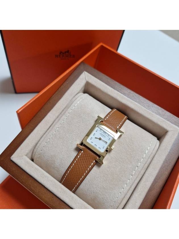 Heure H Watch Small Gold Epsom Strap & Yellow Gold Steel - HERMES - BALAAN 4