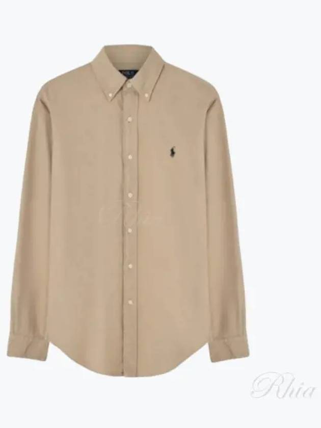 Custom Fit Linen Long Sleeve Shirt Beige - POLO RALPH LAUREN - BALAAN 2