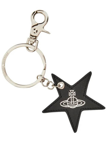 ORB Logo Star Leather Key Holder Black - VIVIENNE WESTWOOD - BALAAN.