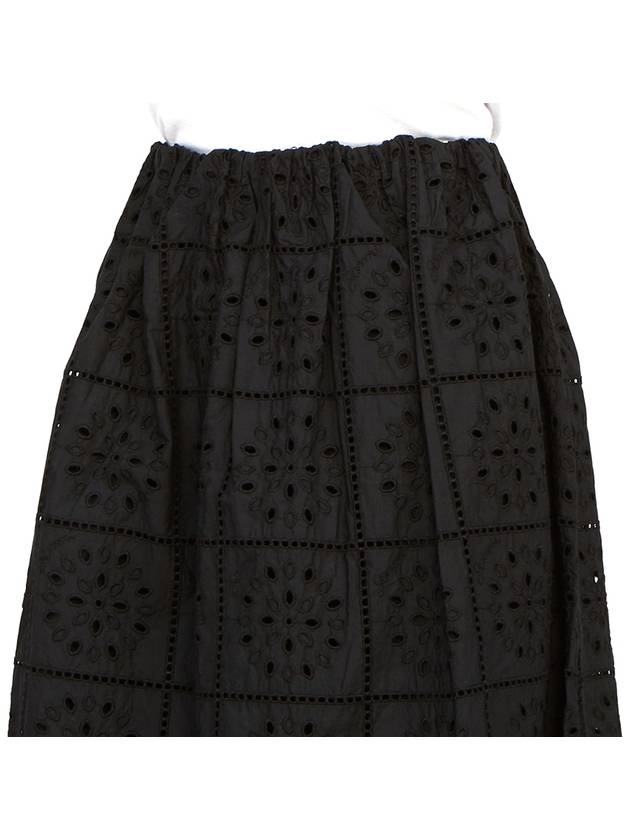 Embroidered Anglaise Midi Cotton A-Line Skirt Black - GANNI - BALAAN 9