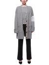 Fine Merino Wool 4-line Oversized Fit V-neck Cardigan Light Grey - THOM BROWNE - BALAAN 4