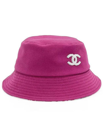 Beads CC Logo Cloche Hat M Hot Pink White 3ET1019 - CHANEL - BALAAN 1