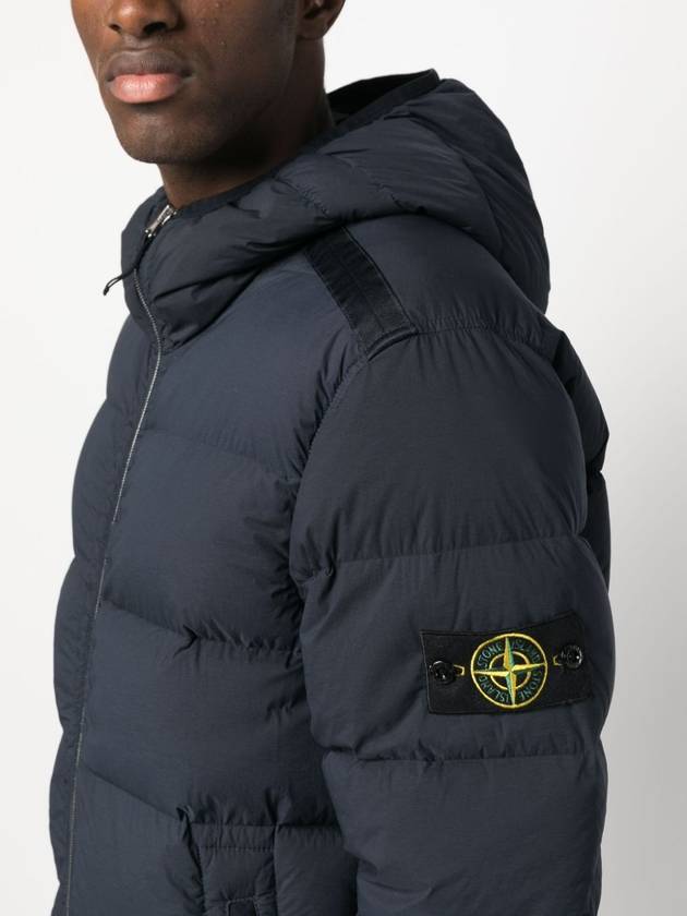 Seamless Logo Nylon Hooded Down Jacket Navy - STONE ISLAND - BALAAN 7