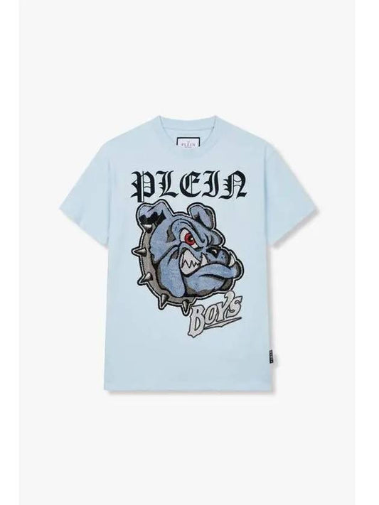 Men s Hotfix Bulldog Crewneck T Shirt Light Blue - PHILIPP PLEIN - BALAAN 1