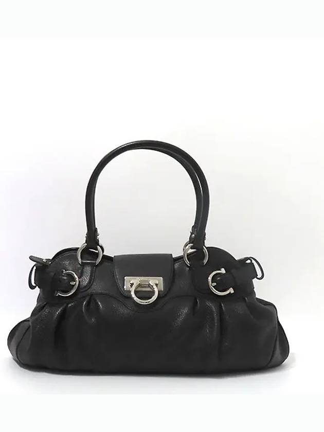 Ferragamo 21 B234 silver Gancini logo decorated black leather shoulder bag - SALVATORE FERRAGAMO - BALAAN 2