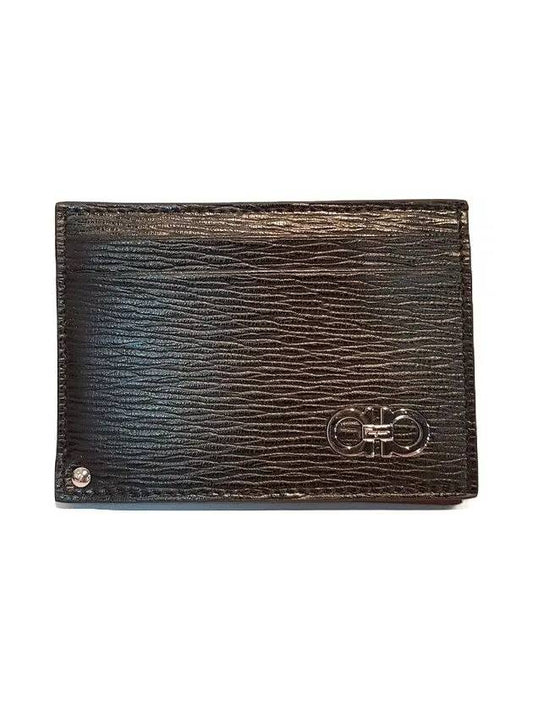 Double Gancini Leather Card Wallet Black - SALVATORE FERRAGAMO - BALAAN 2