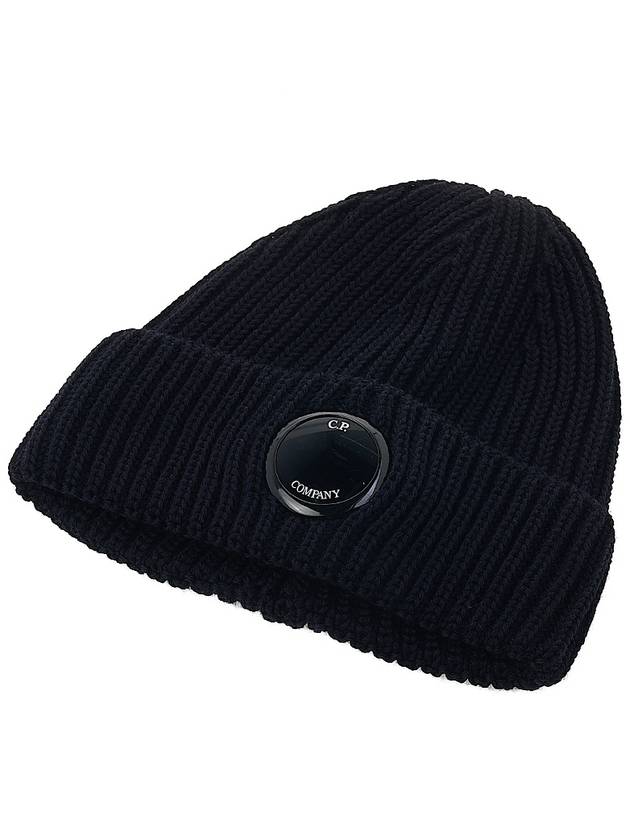 Lens Wappen Extra Fine Merino Wool Beanie Navy - CP COMPANY - BALAAN 4