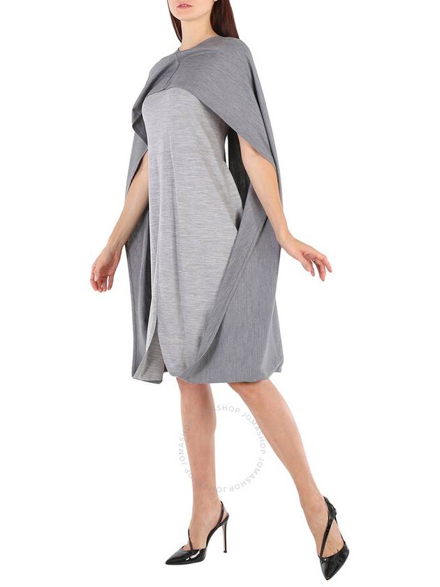 Women's Wool Blend Cape Detail Midi Dress Gray - BURBERRY - BALAAN 3