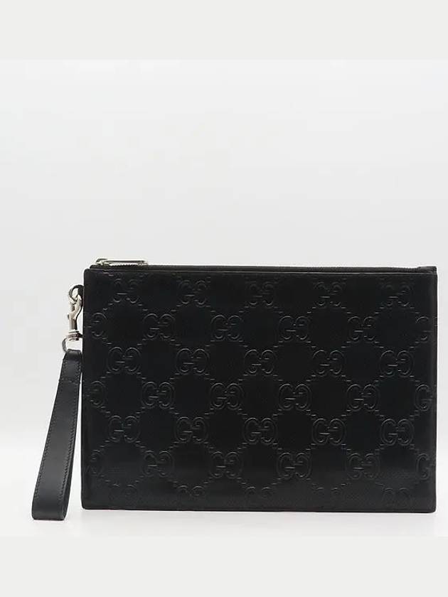 625569 Black leather GG emboss pouch clutch wrist strap - GUCCI - BALAAN 2