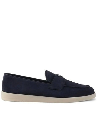 Triangle Logo Suede Loafers Navy - PRADA - BALAAN 2