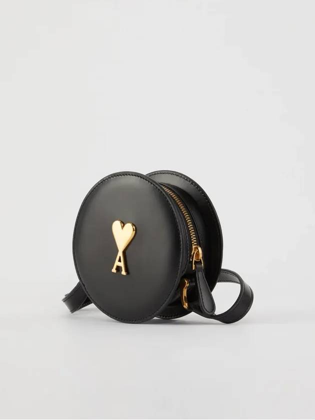 Paris Round Leather Cross Bag Black - AMI - BALAAN 3