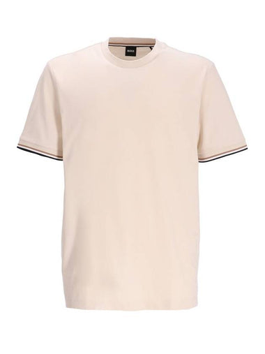 Thompson Striped Crew Neck Short Sleeve T-Shirt Beige - HUGO BOSS - BALAAN 1