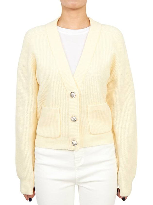 Women's V-neck Crystal Button Cardigan Yellow - GANNI - BALAAN.