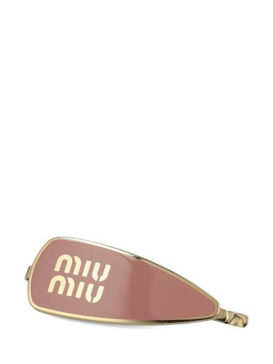 Engraved Logo Enamel Hair Clip Pink - MIU MIU - BALAAN 1