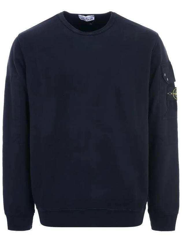 Brushed Organic Cotton Fleece Sweatshirt Navy - STONE ISLAND - BALAAN 3