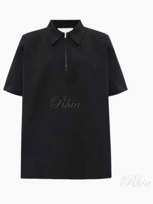 Straight Hem Zipper Short Sleeve Polo Shirt Black - JIL SANDER - BALAAN 2