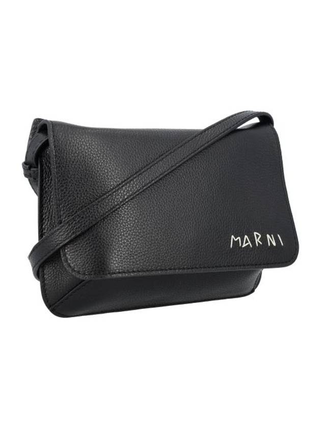 Embroidered Logo Leather Cross Bag Black - MARNI - BALAAN 3