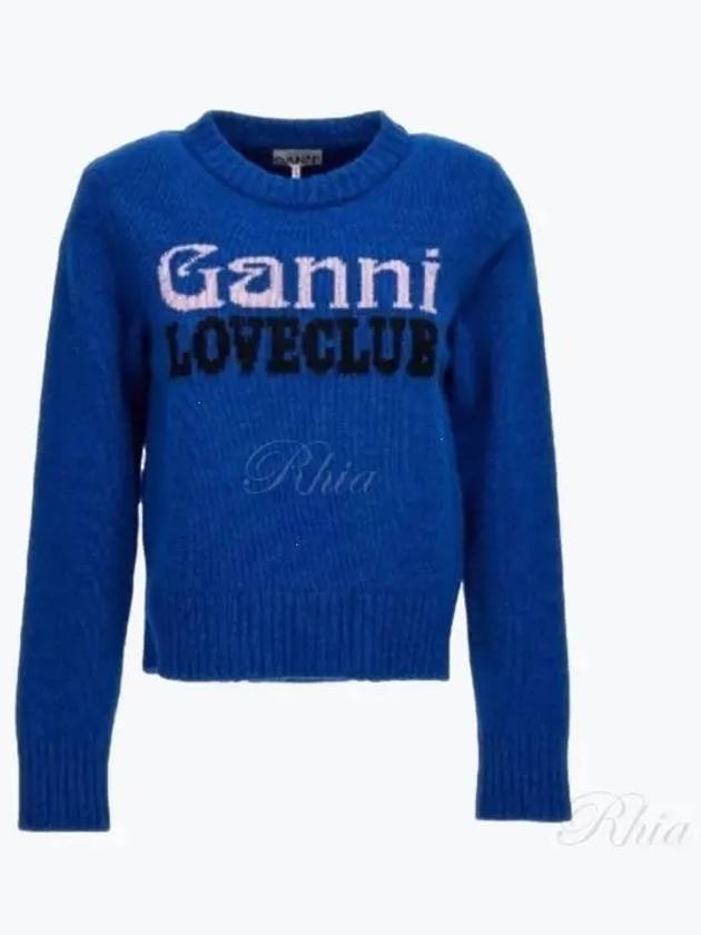 Logo Intarsia Crew Neck Knit Top Blue - GANNI - BALAAN 2