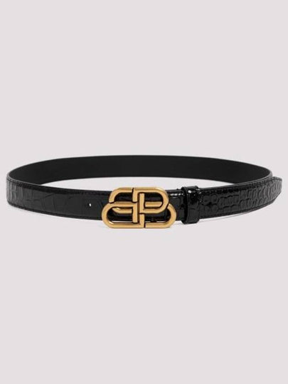 Women's Crocodile Embossed BB Buckle Thin Belt Black - BALENCIAGA - BALAAN 2