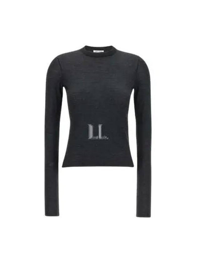 Crew Neck Cashmere Wool Silk Knit Top Charcoal - SAINT LAURENT - BALAAN 2