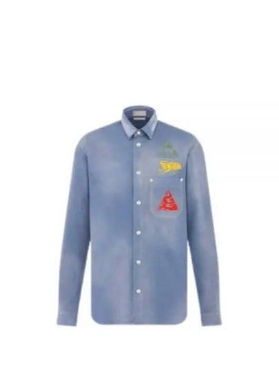 Astro Embroidered Patch Denim Long Sleeve Shirt Light Blue - DIOR - BALAAN 2