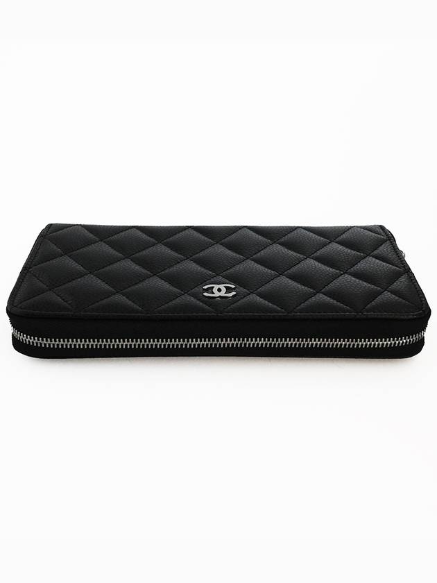 Classic Caviar Silver Zipper Long Wallet Black - CHANEL - BALAAN 4