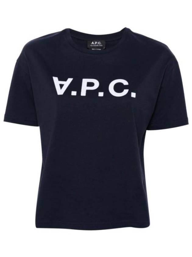 Logo Print Crew Neck Short Sleeve T-Shirt Navy - A.P.C. - BALAAN 3